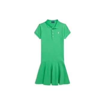 Polo Ralph Lauren Детское платье Ss24 Однотонное вышитое логотипом Поло Воротник Короткие рукава Детские платья Зеленые 313698754-081 XL
