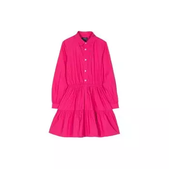 Polo Ralph Lauren Детское платье Ss24 Однотонное платье с воротником-поло и пуговицами спереди, с длинным рукавом, красное 313925702-001 XL