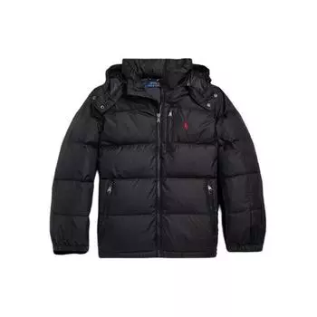 Polo Ralph Lauren Down Jacket FW23 Однотонная повседневная детская верхняя одежда на молнии с капюшоном цвета обсидиан-черный 323880419-001 S