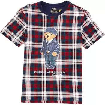 Polo Ralph Lauren футболка детская клетчатая с принтом животных круглый вырез пуловер короткий рукав разноцветные детские топы 323953041-001 L