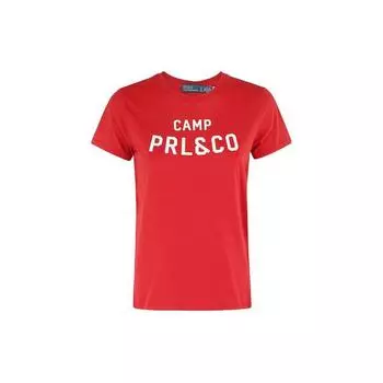 Polo Ralph Lauren Футболка с круглым вырезом и коротким рукавом с надписью Женские футболки Красный 211924212-002 S