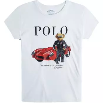Polo Ralph Lauren Футболка женская с графическим принтом Polo Bear, с круглым вырезом и короткими рукавами, белая 211763413-001 L