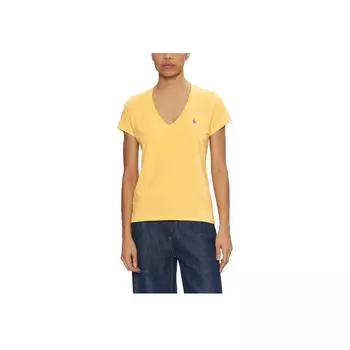 Polo Ralph Lauren Футболка женская с вышивкой в стиле колор-блок, V-образный вырез, короткий рукав, топы, желтый 211902403014 L