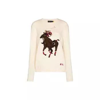 Polo Ralph Lauren FW21 цветочный вязаный узор длинный рукав пуловер свитер женский свитер бежевый 211843149-001 XS