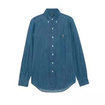 Polo Ralph Lauren FW21 Джинсовая рубашка с длинным рукавом с логотипом Мужские рубашки синего цвета 710548537-001 S