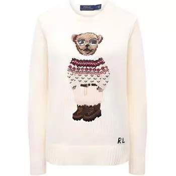 Polo Ralph Lauren FW21 круглый вырез цветочный вязаный шерстяной свитер с рисунком женский свитер белый 211827358-001 XS