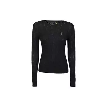 Polo Ralph Lauren FW21 Logo Толстый вязаный свитер с круглым вырезом Женский свитер Черный 211580009-046 L