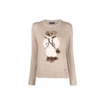 Polo Ralph Lauren FW21 Медвежий Принт Женский Свитер Круглый Вырез Коричневый 211847034-001 XS