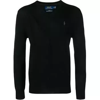 Polo Ralph Lauren FW21 Микро-логотип Вышитый однотонный свитер с V-образным вырезом и длинным рукавом Мужской свитер Черный 710714347-001 L