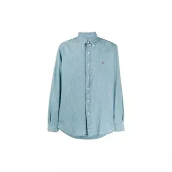 Polo Ralph Lauren FW21 Однотонная рубашка с вышитым логотипом Мужские рубашки светло-голубого цвета 710792042001 L