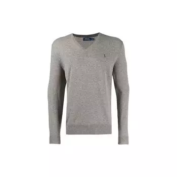 Polo Ralph Lauren FW21 V-образный вырез с логотипом, однотонный свитер с длинным рукавом, мужской свитер, серый 710667377-001 S