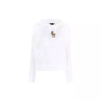 Polo Ralph Lauren FW21 Вышитый логотип пуловер с капюшоном женские толстовки белые 211843277-001 XXS