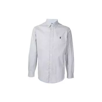 Polo Ralph Lauren FW21 Вышитый логотип Тафта клетчатый узор рубашка с длинным рукавом мужские рубашки белые 710842631-006 S