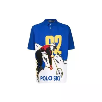 Polo Ralph Lauren FW22 Футболка поло с коротким рукавом и принтом букв персонажа Мужские топы Синий 710881752-001 L