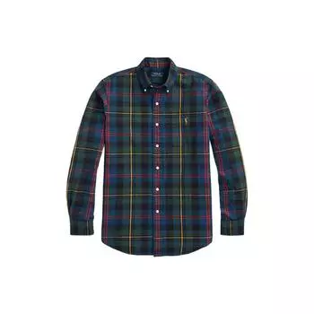 Polo Ralph Lauren FW22 Футболка с длинным рукавом и принтом в клетку, мужские рубашки, темно-синяя 710885077-003 XS