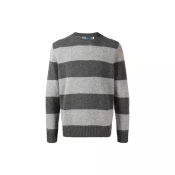 Polo Ralph Lauren FW22 Круглый вырез Полосатый вязаный свитер Мужской свитер Угольно-серый 710881047-003 S
