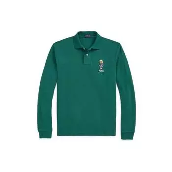 Polo Ralph Lauren FW22 Letter Cartoon Pattern Вышитая рубашка поло с длинным рукавом и полукнопками Мужские топы Зеленый MNPOKNI16822488-301 S