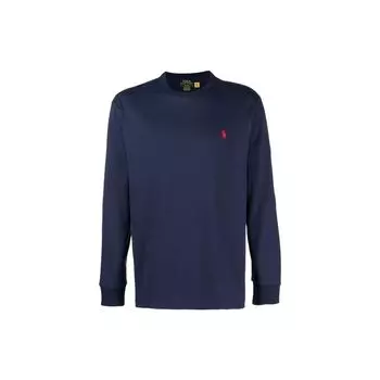 Polo Ralph Lauren FW22 Логотип Вышитый Однотонный Круглый вырез с длинным рукавом Футболка Мужские Футболки Темно-Синий 710842632-004 M