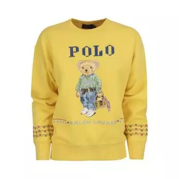 Polo Ralph Lauren FW22 Медвежий Принт Женский Свитер Круглый Вырез Желтый 211872981-001 S