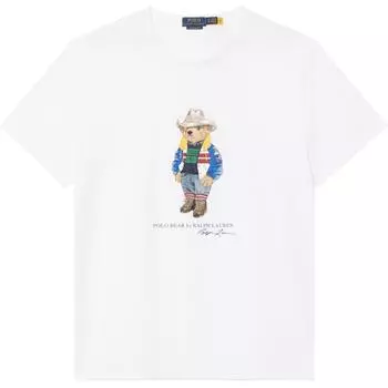Polo Ralph Lauren FW22 мультяшный медведь принт круглый вырез короткий рукав футболка мужские топы белый 710853310-016 M