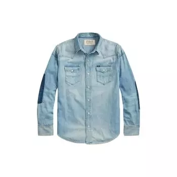 Polo Ralph Lauren FW22 Однобортная джинсовая рубашка с длинным рукавом и накладным карманом Мужские рубашки синего цвета 710864086-001 XS