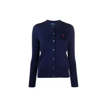 Polo Ralph Lauren FW22 однобортный свитер с длинным рукавом и вышитым логотипом, женский свитер темно-синего цвета 211784759-001 XS