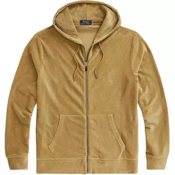 Polo Ralph Lauren FW22 Однотонная мужская толстовка с вышитым логотипом, капюшоном, застежкой-молнией, коричневая 710877154-002 XS