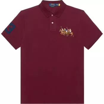 Polo Ralph Lauren FW22 однотонная приталенная рубашка поло с логотипом Three Pony, короткие рукава, мужские топы, красный цвет 1N821994-600 S