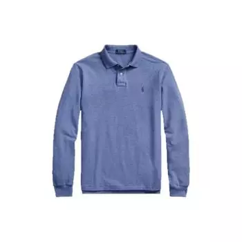 Polo Ralph Lauren FW22 Однотонная сетчатая рубашка поло с длинным рукавом и вышитым логотипом, мужские топы синего цвета MNPOKNI16822282-420 S