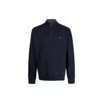 Polo Ralph Lauren FW22 Однотонная толстовка с вышитым маленьким пони на молнии с короткими рукавами Мужская толстовка темно-синего цвета 710812963-003 XXL