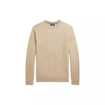 Polo Ralph Lauren FW22 Однотонный мужской свитер с вышитым логотипом и круглым вырезом бежевого цвета MNPOSWE16821243-101 S