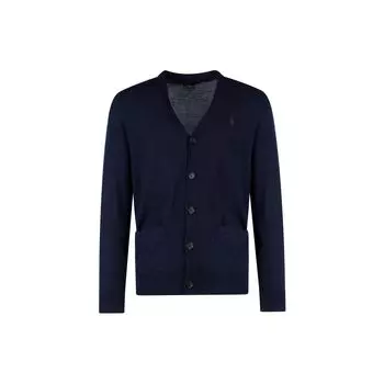 Polo Ralph Lauren FW22 Однотонный однобортный кардиган с V-образным вырезом, шерстяной свитер, пальто, мужской свитер, синий 710876850-001 XS