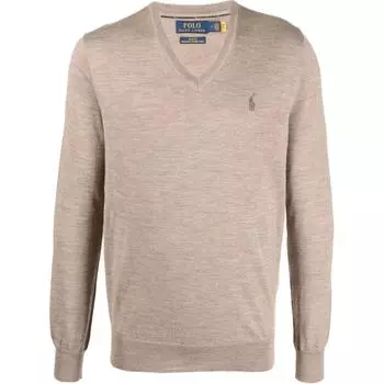 Polo Ralph Lauren FW22 однотонный повседневный свитер с длинным рукавом и V-образным вырезом, мужской свитер цвета верблюжьей шерсти 710876848-008 M
