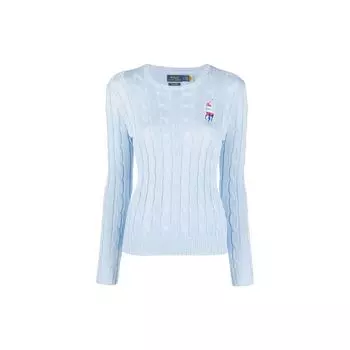Polo Ralph Lauren FW22 однотонный повседневный вязаный свитер с круглым вырезом женский свитер синий 211856731-001 L