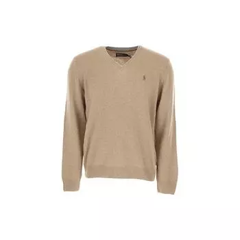 Polo Ralph Lauren FW22 однотонный свитер с вышитым маленьким пони и V-образным вырезом, длинный рукав, мужской свитер, коричневый 710876707-007 S