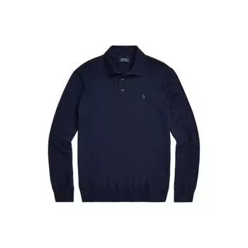 Polo Ralph Lauren FW22 однотонный вязаный свитер с длинным рукавом и воротником-поло, мужской свитер синего цвета MNPOSWE16821191-400 XL