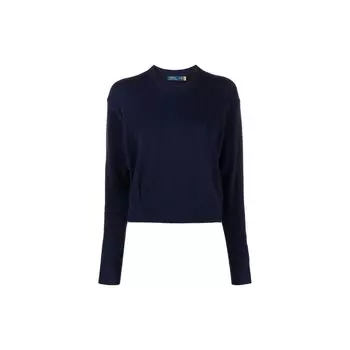 Polo Ralph Lauren FW22 Однотонный вышитый логотип с длинным рукавом шерстяной свитер женский свитер синий 211872736-005 S