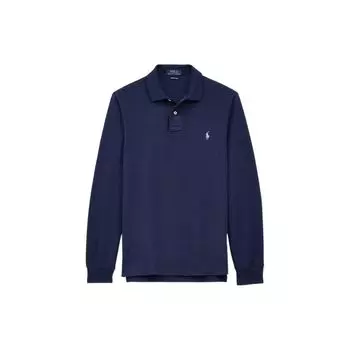 Polo Ralph Lauren FW22 Однотонный вышитый логотип с полупуговицами, свитер с длинным рукавом, мужская рубашка поло, темно-синяя MNPOKNI16810128-B82 XS