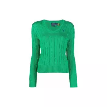 Polo Ralph Lauren FW22 однотонный женский свитер с V-образным вырезом, зеленый 211580008-081 XS