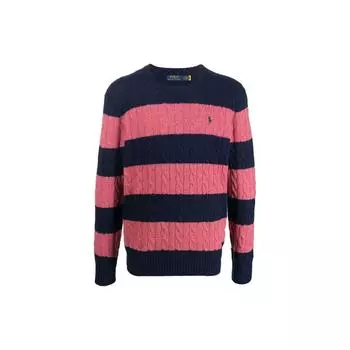 Polo Ralph Lauren FW22 Полосатый логотип вышитый круглый вырез длинный рукав кашемировый свитер мужской свитер многоцветный 710876870-003 XL