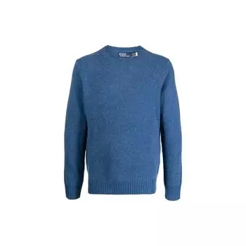 Polo Ralph Lauren FW22 Solid Suede Patch Crewneck Sweater Мужской свитер Синий 710881041-004 S