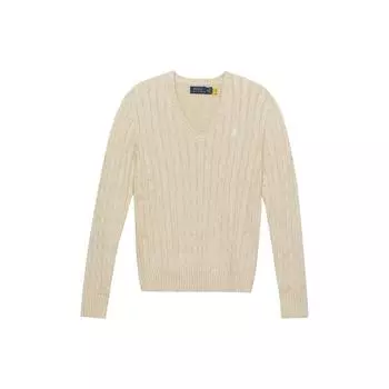 Polo Ralph Lauren FW22 сплошной логотип вышитый V-образный вырез вязаный свитер женский свитер овсяный 211570011-038 XL