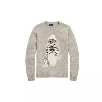 Polo Ralph Lauren FW22 Свитер с круглым вырезом и вышивкой мультяшного медведя Женский свитер Хаки WMPOSWENC020568-020 S