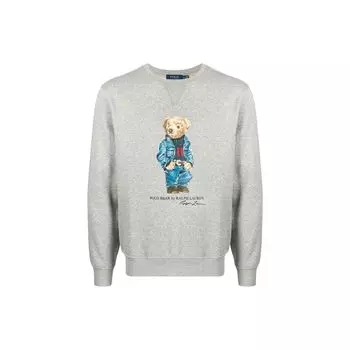 Polo Ralph Lauren FW22 Teddy Bear Letter Print Crewneck Sweatshirt Men Sweatshirt Gray 710853308-001 XL
