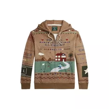 Polo Ralph Lauren FW23 Цветной узор с принтом в виде блока, капюшон, застежка-молния, длинный рукав, мужская толстовка, коричневый MNPOKNI16823185-200 2XL