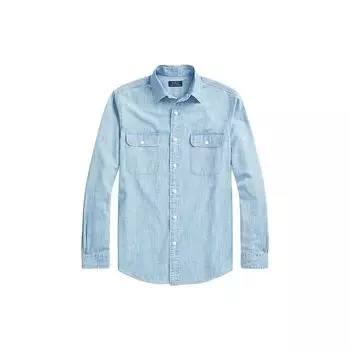 Polo Ralph Lauren FW23 Футболка с длинным рукавом и принтом логотипа на пуговицах Мужские рубашки синего цвета MNPOWOV16823095-999 S