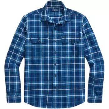 Polo Ralph Lauren FW23 клетчатая рабочая одежда твил карман с длинным рукавом рубашка мужские рубашки индиго MNPOWOV16821598-999 XL