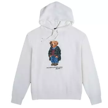 Polo Ralph Lauren FW23 Медвежий принт с капюшоном флисовая толстовка с длинным рукавом мужская толстовка белая MNPOKNI16810692-E86 M