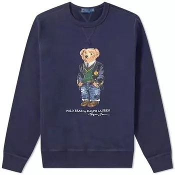 Polo Ralph Lauren FW23 Медвежий принт свитшот с круглым вырезом Мужская толстовка темно-синего цвета MNPOKNI16810750-B82 S