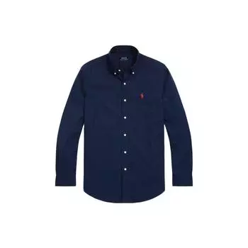 Polo Ralph Lauren FW23 Однобортная рубашка с длинным рукавом и вышитым логотипом Мужские рубашки темно-синего цвета 710816538-001 L